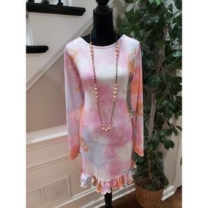 PRETTYLITTLETHING Women's Tie-Dye Viscose Round Neck Knee Length Dress Size 14